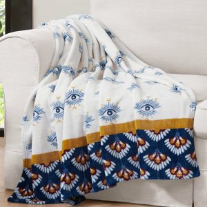 Celeste Plush Throw Plush in White & Navy