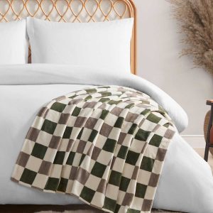 Emery Checkerboard Plush Throw in Olive & Grey
