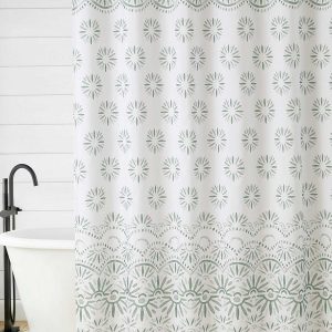 Haven Border Sage Green Shower Curtain Set