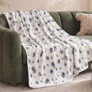 Cottage Rose Blue Plush Throw Blanket