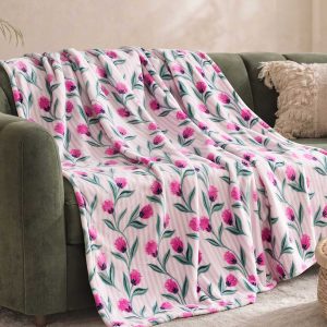 Tulip Stripe Pink Plush Throw Blanket