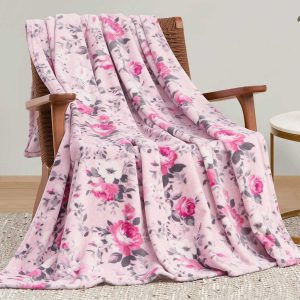 Esther Blush Roses Plush Throw Blanket