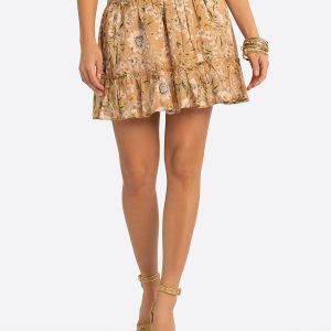 JS Jessica Simpson Adeline Smocked Waist Skirt in Camel Victorian Paisley