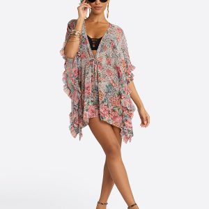 Animal Control Ruffle Cover Up Dress in Rose Multi