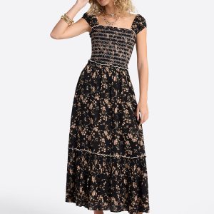 Clarice Maxi Dress in Obsidian Wispy Ditsies