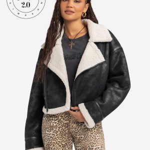 Jessica Simpson 2.0 Claira Sherpa Moto Jacket in Black