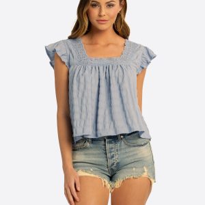 JS Jessica Simpson Dani Lace Trimed Blouse in Forever Blue