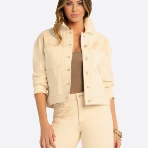 JS Jessica Simpson Pleat Back Denim Jacket  in Undyed Natural