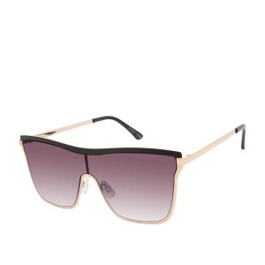Chic Metal Square Shield Sunglasses in Black & Gold