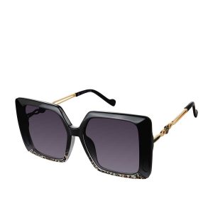 Glamorous Square Metal Temple Sunglasses in Black