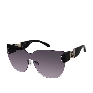 Rimless Cat Eye Shield Sunglasses in Black