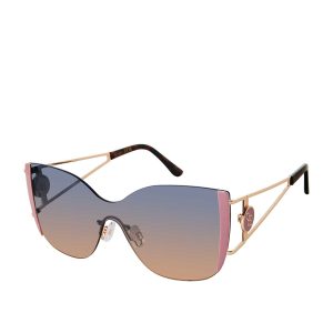 Metal Cat Eye Shield Sunglasses in Gold & Rose