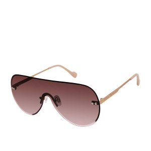 Rimless Metal Aviator Shield Sunglasses in Rose Gold
