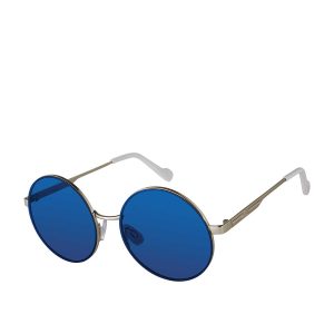 Vintage Metal Round Sunglasses in Silver & Blue