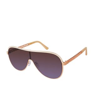 Metal Shield Aviator Pilot Sunglasses in Rose Gold & Nude