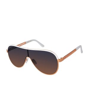 Metal Shield Aviator Pilot Sunglasses in Rose Gold & White