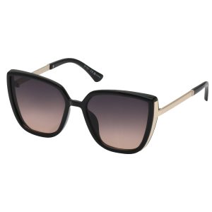 Cat Eye Sunglasses with Metal Temple in Black