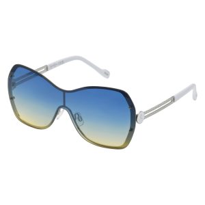 Frameless Metal Shield Sunglasses in Silver & White