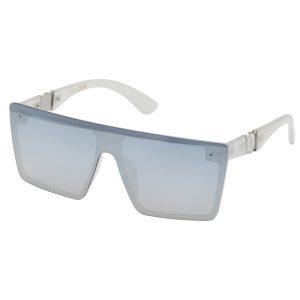 Oversized Square Shield Sunglasses in White Marble