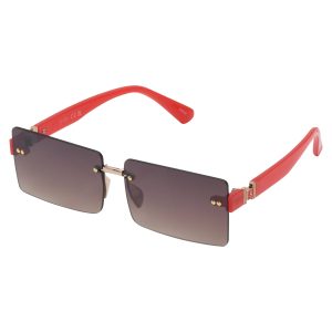 Sleek Rectangular Metal Sunglasses in Gold & Milky Coral