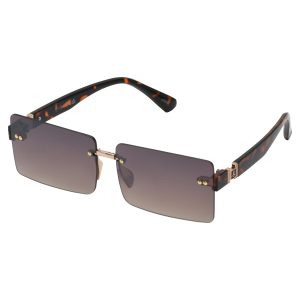 Sleek Rectangular Metal Sunglasses in Gold & Tortoise