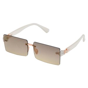 Sleek Rectangular Metal Sunglasses in Rose Gold & Cream
