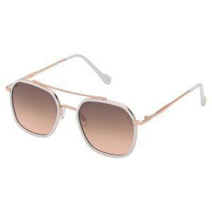 Square Metal Aviator Pilot Sunglasses in Rose Gold & White