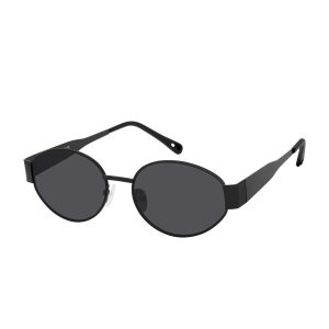 Slim Metal Oval Sunglasses in Black