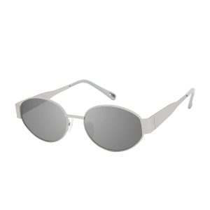 Slim Metal Oval Sunglasses in Matte Silver