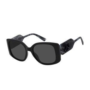 Chic Rectangle Tapered Temple Sunglasses in Black & Oatmeal