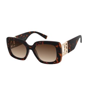 Glamorous Square Logo Temple Sunglasses in Tortoise