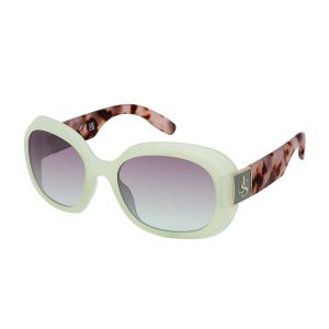 Quilted Temple Oval Sunglasses in Olive & Oatmeal