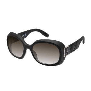 Quilted Temple Oval Sunglasses in Black