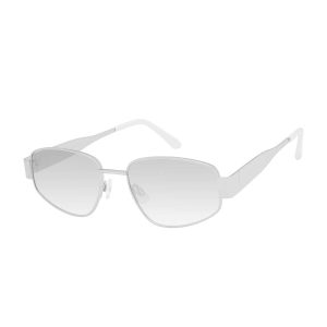 Polished Metal Oval Sunglasses in Silver White