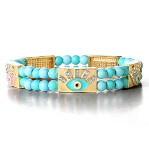 Evil Eye Turquoise Bead Stretch Bracelet