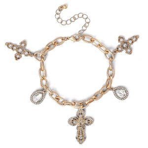 Cross & Clear Glass Stone Charm Bracelet