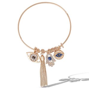 Crystal Lucky & Tassel Charms Bangle