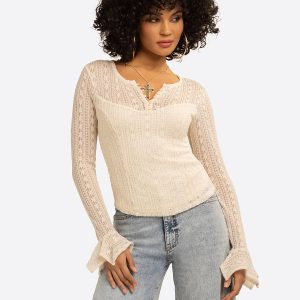 JS Jessica Simpson Tie Lace Top in Whitecap Gray