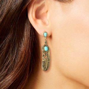 Turquoise Stone Feather Drop Earrings