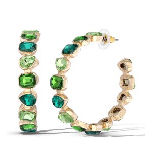 Multi-Green Gem Hoop Earrings