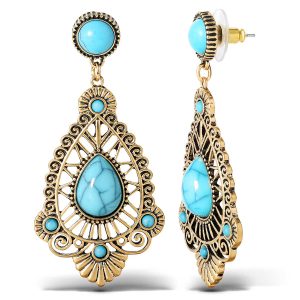 Turquoise Stone Filigree Earrings