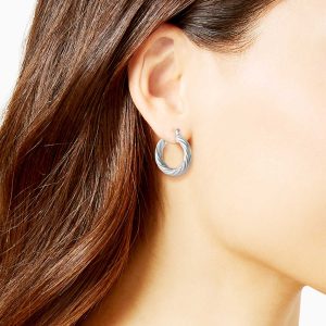 Thick Twisted Hoop Earrings in Silver