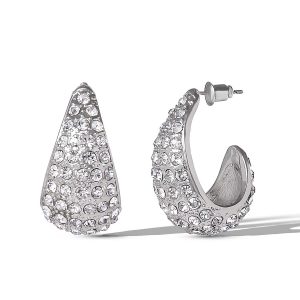 Crystal-Encrusted Teardrop Hoop Earrings