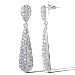 Silver-Tone Pave Teardrop Dangle Earrings
