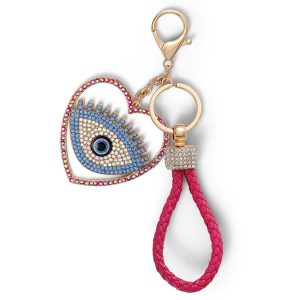 Heart Evil Eye Pink Cord Keychain