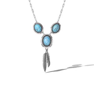 Boho Turquoise & Feather Pendant Necklace