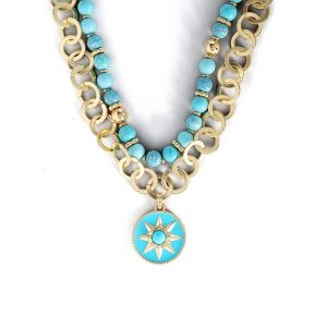 Layered Necklace with Turquoise Beads