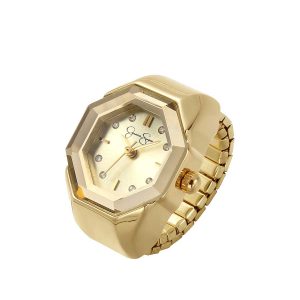 Faceted Bezel Crystal Ring Watch in Gold