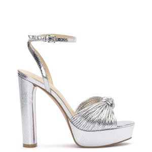 Immie Platform Sandal in Silver Snake