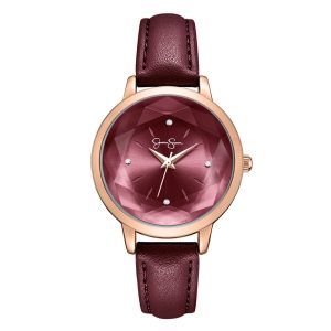 Faceted Glass Watch in Burgundy